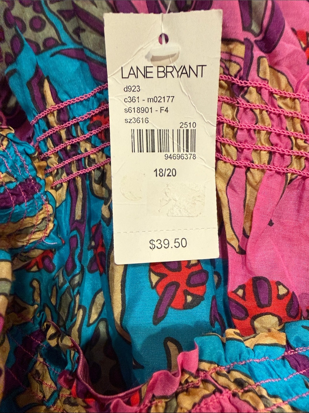 Lane Bryant Colorful Cotton Silk Smock Waist Lightweight Beach Cover Dress NEW - Picture 11 of 11